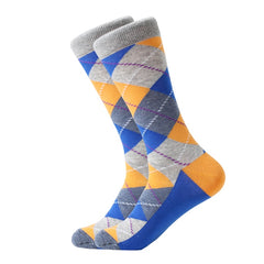 5 pair/lot men's socks cotton diamond geometric pattern
