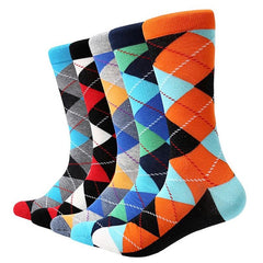 5 pair/lot men's socks cotton diamond geometric pattern