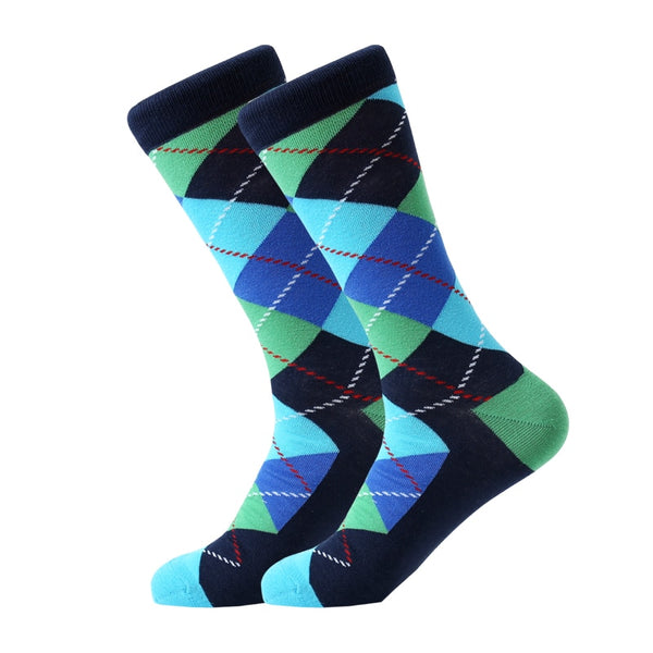 5 pair/lot men's socks cotton diamond geometric pattern