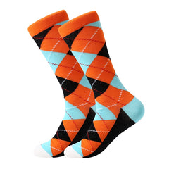 5 pair/lot men's socks cotton diamond geometric pattern