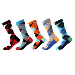 5 pair/lot men's socks cotton diamond geometric pattern